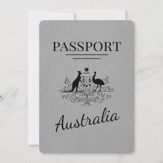 Grey Australia Passport Wedding Invitation Kaart (Achterkant)