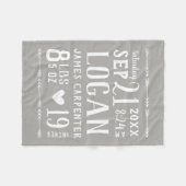 Grey Baby Boy Geboortestatistieken Keepsake Fleece Deken (Voorkant (Horizontaal))