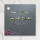 Grey Background Pink Roses Love is in Bloom Bedankjes Labels (Voorkant)