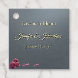 Grey Background Pink Roses Love is in Bloom  Bedankjes Labels