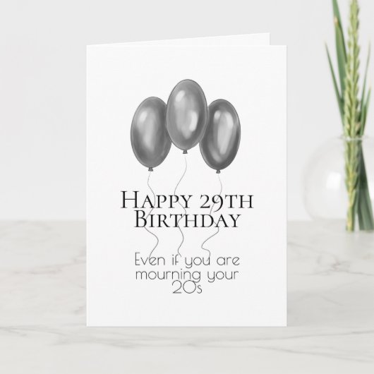 Grey Balloons Happy 29th Birthday Kaart (Voorkant)