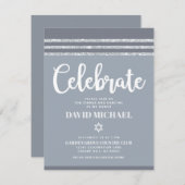 Grey Bar Mitswa Zilver Tallit Bold Modern Eenvoudi Informatiekaartje (Voorkant / Achterkant)