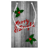 Grey Barn Wood Planks Merry & Bright Kerstmis Klein Cadeauzakje (Achterkant)