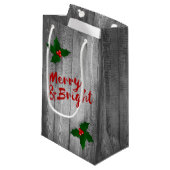 Grey Barn Wood Planks Merry & Bright Kerstmis Klein Cadeauzakje (Voorkant Gekanteld)