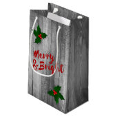 Grey Barn Wood Planks Merry & Bright Kerstmis Klein Cadeauzakje (Achterkant Gekanteld)