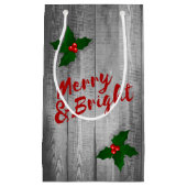 Grey Barn Wood Planks Merry & Bright Kerstmis Klein Cadeauzakje (Voorkant)