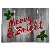 Grey Barn Wood Planks Merry & Bright Kerstmis Large Cadeautasje (Voorkant)