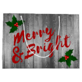 Grey Barn Wood Planks Merry & Bright Kerstmis Large Cadeautasje (Achterkant)