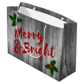 Grey Barn Wood Planks Merry & Bright Kerstmis Large Cadeautasje (Achterkant Gekanteld)