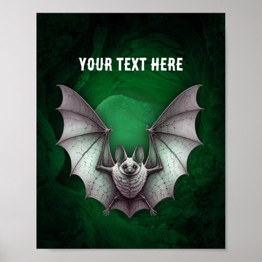 Grey Bat Wings Spread Spooky Green Cave Black Poster (Voorkant)