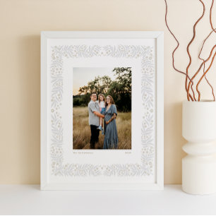 Grey Beige Folk Art Floral Lijst met aangepaste te Poster