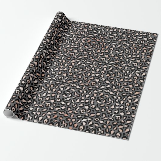 Grey Beige Peach Roos Leopard Print Cadeaupapier (Uitgerold)
