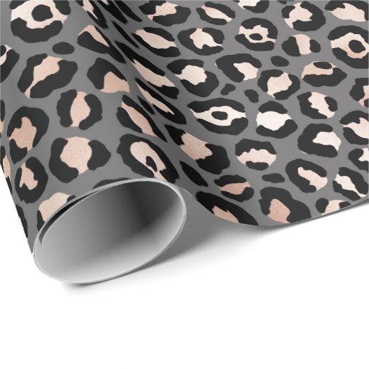Grey Beige Peach Roos Leopard Print Cadeaupapier (Rol Hoek)
