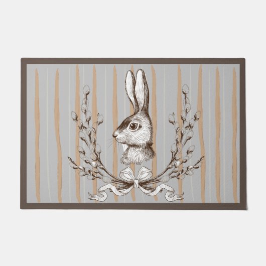 Grey Beige Rabbit Waterverf Frans land Deurmat (Voorkant)