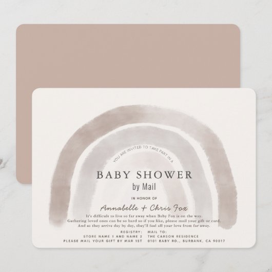 Grey Beige Rainbow Waterverf Baby shower per post Kaart (Voorkant / Achterkant)