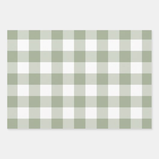 Grey Beige Sage Green Gingham Check Pset Inpakpapier Vel (Voorkant 3)