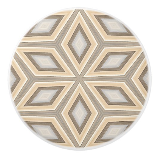 Grey Beige Taupe Brown Geometric Retro Stars Motif Keramische Knop (Voorkant)