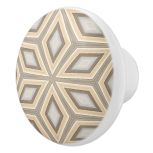 Grey Beige Taupe Brown Geometric Retro Stars Motif Keramische Knop