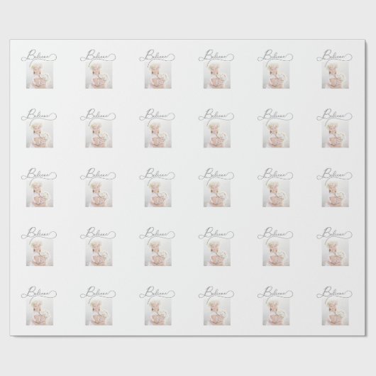 Grey Believe Script met kerstfoto Cadeaupapier (Vlak)