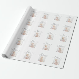 Grey Believe Script met kerstfoto Cadeaupapier