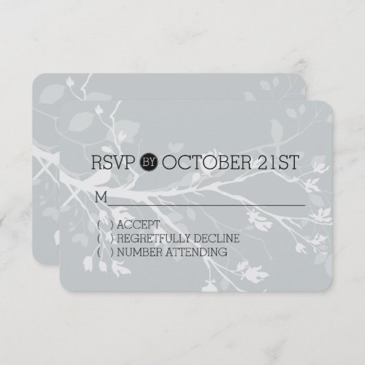 Grey Bird Branches RSVP (Voorkant / Achterkant)