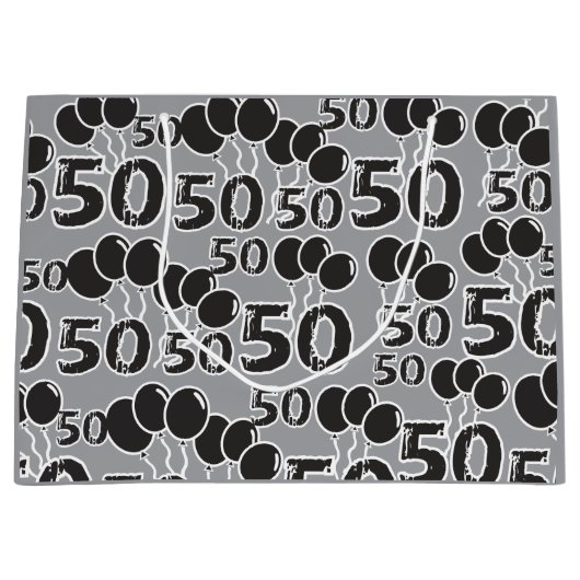 Grey Black 50th Birthday Gift Bag Large Cadeautasje (Voorkant)
