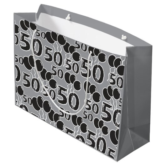 Grey Black 50th Birthday Gift Bag Large Cadeautasje (Achterkant Gekanteld)