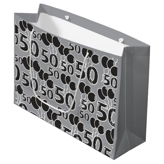 Grey Black 50th Birthday Gift Bag Large Cadeautasje (Voorkant Gekanteld)