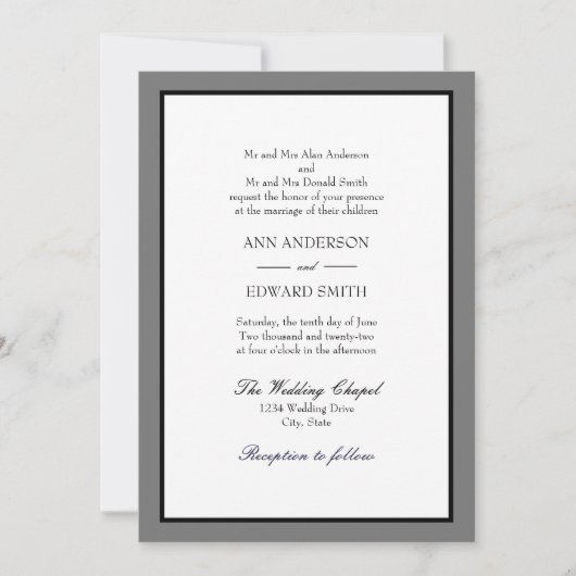 Grey Black Border Beide Parents Weddenschap Kaart (Voorkant)