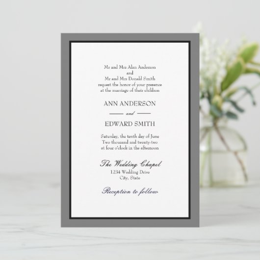 Grey Black Border Beide Parents Weddenschap Kaart (Staand voorkant)
