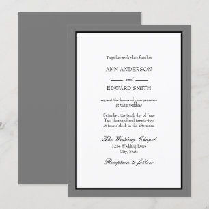 Grey Black Border - Families Wedding Invitation Kaart