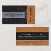 Grey & Black Burlap Linen Rustic Jute Visitekaartje (Voorkant / Achterkant)