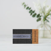 Grey & Black Burlap Linen Rustic Jute Visitekaartje (Staand voorkant)