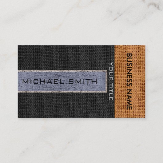 Grey & Black Burlap Linen Rustic Jute Visitekaartje (Voorkant)