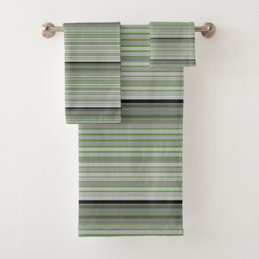Grey Black en Green Stripe Towel Set Bad Handdoek (Insitu)