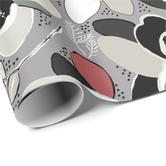 Grey Black Floral Winter Magnolia Cadeaupapier (Rol Hoek)