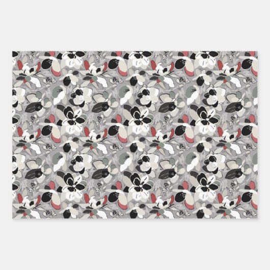 Grey Black Floral Winter Magnolia Inpakpapier Vel (Voorkant 2)