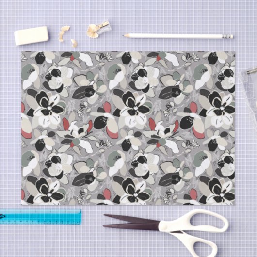 Grey Black Floral Winter Magnolia Tissuepapier (Craft)