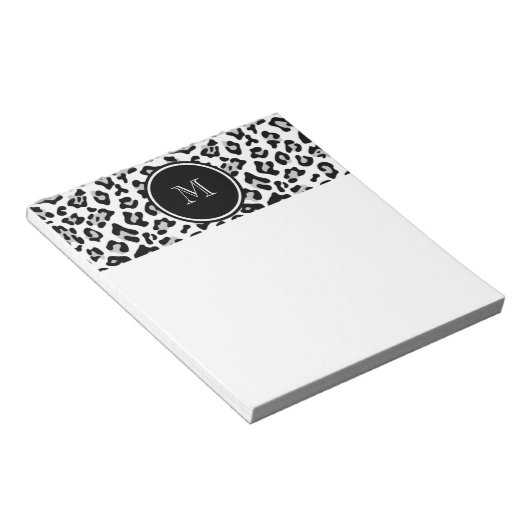 Grey Black Leopard Animal Print met Monogram Notitieblok (Schuin)