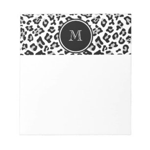 Grey Black Leopard Animal Print met Monogram Notitieblok