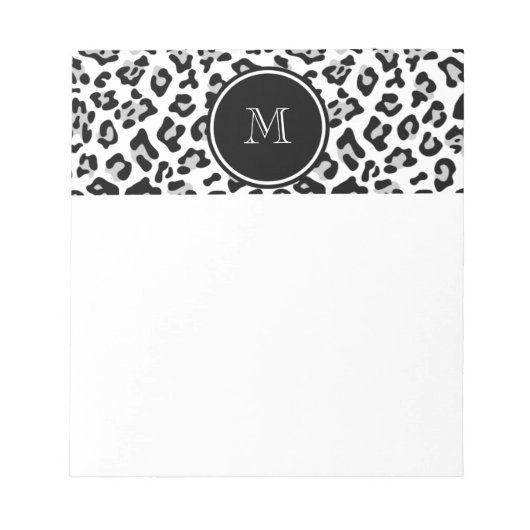 Grey Black Leopard Animal Print met Monogram Notitieblok (Voorkant)