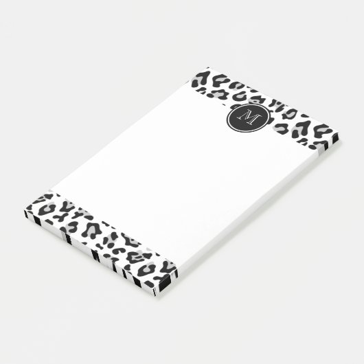 Grey Black Leopard Animal Print met Monogram Post-it® Notes (Schuin)