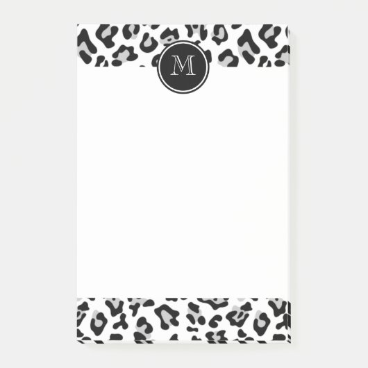 Grey Black Leopard Animal Print met Monogram Post-it® Notes (Voorkant)