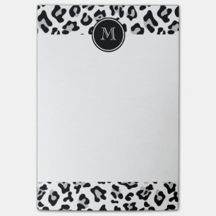 Grey Black Leopard Animal Print met Monogram Post-it® Notes