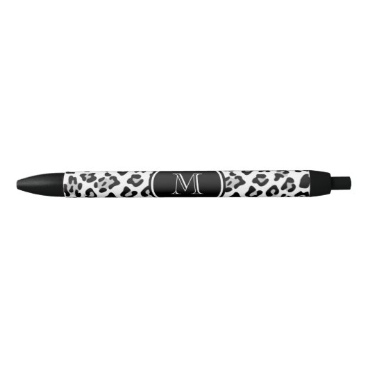 Grey Black Leopard Animal Print met Monogram Zwarte Inkt Pen (Voorkant)