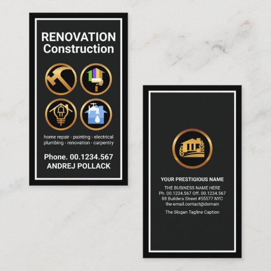 Grey Black Lijst Gold Construction Handyman Tools Visitekaartje (Voorkant / Achterkant)