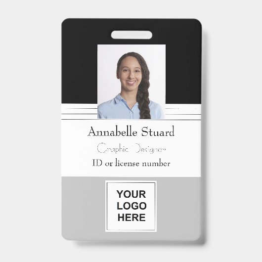 Grey Black Lined Name fotomedewerker bedrijf Badge (Voorkant)