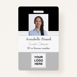 Grey Black Lined Name fotomedewerker bedrijf Badge