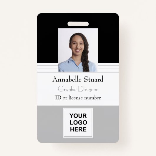 Grey Black Lined Name fotomedewerker bedrijf Badge (Voorkant)