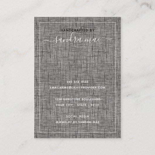 Grey Black Linen Texture Kijk uit juwelen Kaart Visitekaartje (Achterkant)